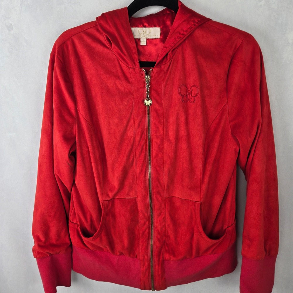 Mariah Carey Red Faux Suede Zip Up Hoodie Butterfly Logo Satin Lined S Music VTG